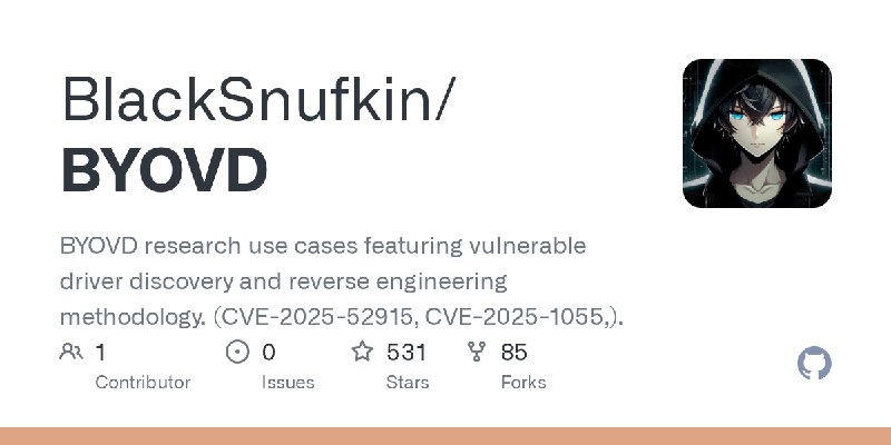GitHub - BlackSnufkin/BYOVD: BYOVD research use cases featuring vulnerable driver discovery and reverse engineering methodology.…