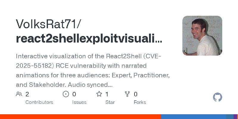 GitHub - VolksRat71/react2shellexploitvisualized: Interactive visualization of the React2Shell (CVE-2025-55182) RCE vulnerability…