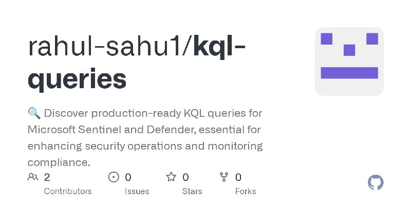 GitHub - rahul-sahu1/kql-queries: 🔍 Discover production-ready KQL queries for Microsoft Sentinel and Defender, essential for enhancing…