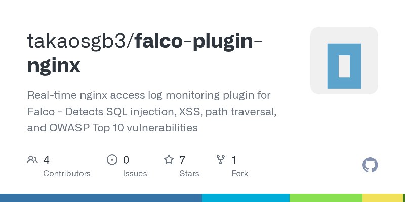 GitHub - takaosgb3/falco-plugin-nginx: Real-time nginx access log monitoring plugin for Falco - Detects SQL injection, XSS, path…