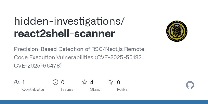 GitHub - hidden-investigations/react2shell-scanner: Precision-Based Detection of RSC/Next.js Remote Code Execution Vulnerabilities…