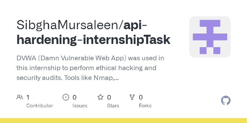GitHub - SibghaMursaleen/api-hardening-internshipTask: DVWA (Damn Vulnerable Web App) was used in this internship to perform ethical…