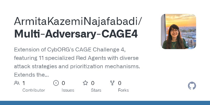 GitHub - ArmitaKazemiNajafabadi/Multi-Adversary-CAGE4: Extension of CybORG's CAGE Challenge 4, featuring 11 specialized Red Agents…