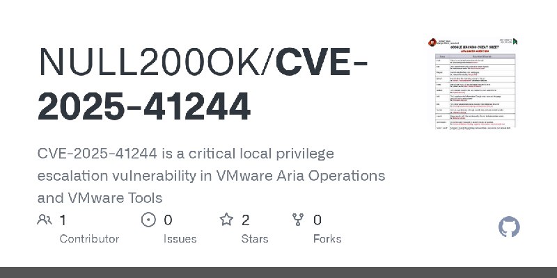 GitHub - NULL200OK/CVE-2025-41244: CVE-2025-41244 is a critical local privilege escalation vulnerability in VMware Aria Operations…