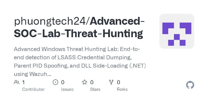 GitHub - phuongtech24/Advanced-SOC-Lab-Threat-Hunting: Advanced Windows Threat Hunting Lab: End-to-end detection of LSASS Credential…
