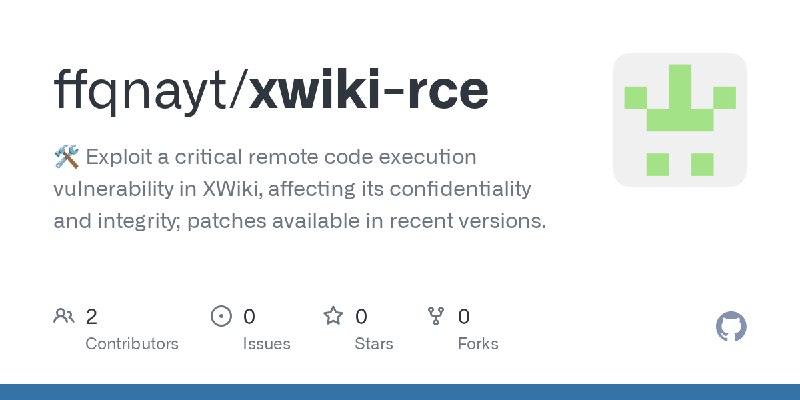 GitHub - ffqnayt/xwiki-rce: 🛠️ Exploit a critical remote code execution vulnerability in XWiki, affecting its confidentiality and…