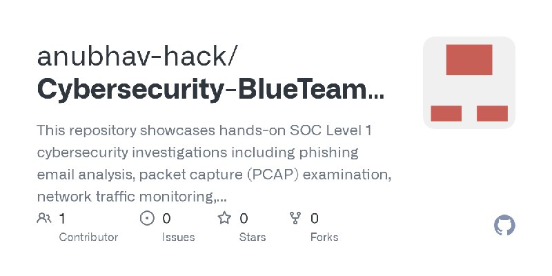 GitHub - anubhav-hack/Cybersecurity-BlueTeam-Portfolio: This repository showcases hands-on SOC Level 1 cybersecurity investigations…