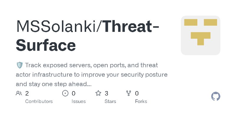 GitHub - MSSolanki/Threat-Surface: 🛡️ Track exposed servers, open ports, and threat actor infrastructure to improve your security…