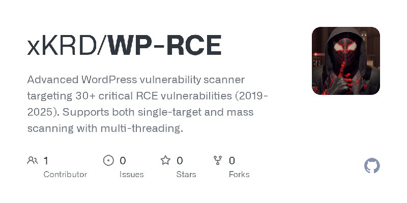 GitHub - xKRD/WP-RCE: Advanced WordPress vulnerability scanner targeting 30+ critical RCE vulnerabilities (2019-2025). Supports…