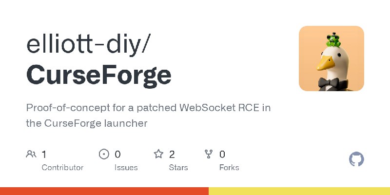 GitHub - elliott-diy/CurseForge: Proof-of-concept for a patched WebSocket RCE in the CurseForge launcher