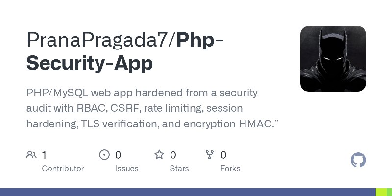GitHub - PranaPragada7/Php-Security-App: PHP/MySQL web app hardened from a security audit with RBAC, CSRF, rate limiting, session…