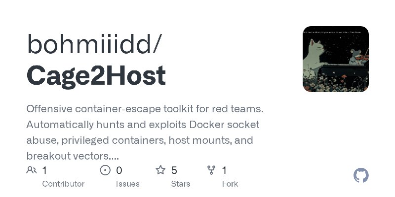 GitHub - bohmiiidd/Cage2Host: Offensive container‑escape toolkit for red teams. Automatically hunts and exploits Docker socket…