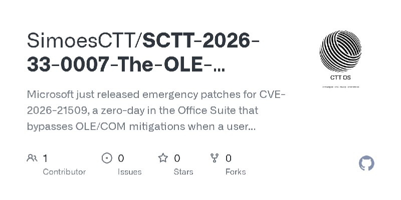 GitHub - SimoesCTT/SCTT-2026-33-0007-The-OLE-Vortex-Laminar-Bypass-: Microsoft just released emergency patches for CVE-2026-21509…