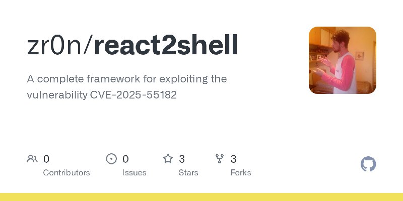 GitHub - zr0n/react2shell: A complete framework for exploiting the vulnerability CVE-2025-55182