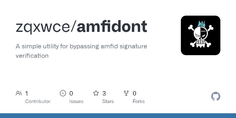 GitHub - zqxwce/amfidont: A simple utility for bypassing amfid signature verification
