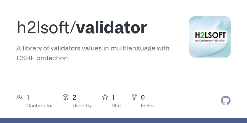 GitHub - h2lsoft/validator: A library of validators values in multilanguage with CSRF protection