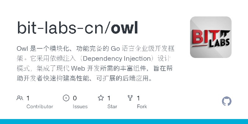 GitHub - bit-labs-cn/owl: Owl 是一个模块化、功能完备的 Go 语言企业级开发框架。它采用依赖注入（Dependency Injection）设计模式，集成了现代 Web 开发所需的丰富组件，旨在帮助开发者快速构建高性能、可扩展的后端应用。