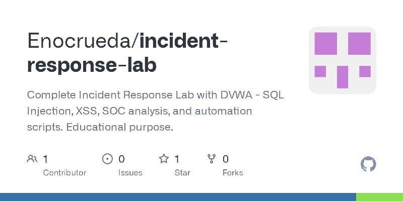 GitHub - Enocrueda/incident-response-lab: Complete Incident Response Lab with DVWA - SQL Injection, XSS, SOC analysis, and automation…