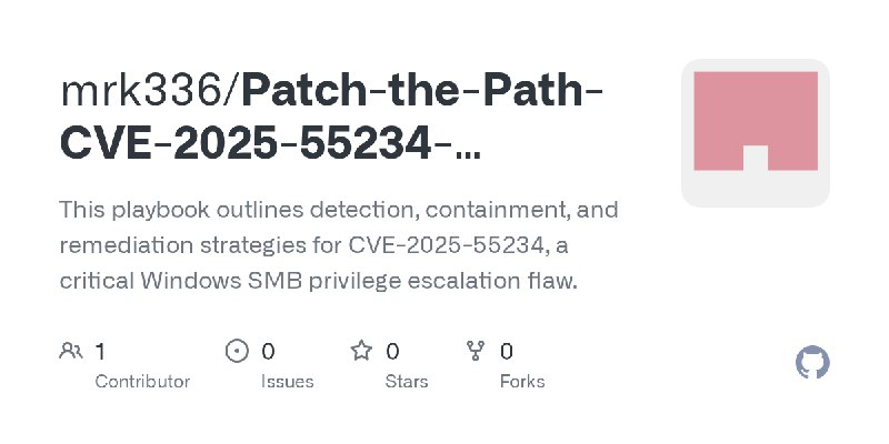 GitHub - mrk336/Patch-the-Path-CVE-2025-55234-Detection-Defense: This playbook outlines detection, containment, and remediation…