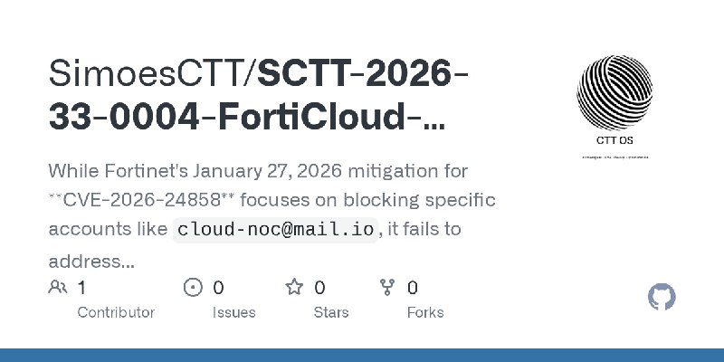 GitHub - SimoesCTT/SCTT-2026-33-0004-FortiCloud-SSO-Identity-Singularity: While Fortinet's January 27, 2026 mitigation for **CVE…