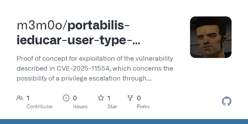 GitHub - m3m0o/portabilis-ieducar-user-type-privilege-escalation: Proof of concept for exploitation of the vulnerability described…