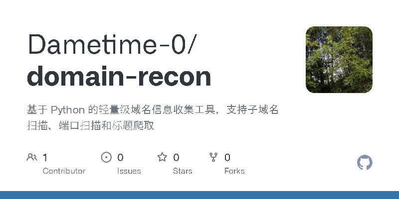 GitHub - Dametime-0/domain-recon: 基于 Python 的轻量级域名信息收集工具，支持子域名扫描、端口扫描和标题爬取