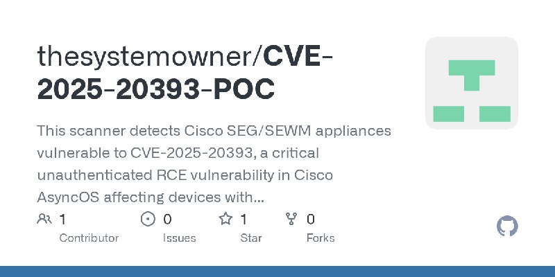 GitHub - thesystemowner/CVE-2025-20393-POC: This scanner detects Cisco SEG/SEWM appliances vulnerable to CVE-2025-20393,     a…