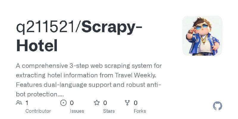 GitHub - q211521/Scrapy-Hotel: A comprehensive 3-step web scraping system for extracting hotel information from Travel Weekly.…