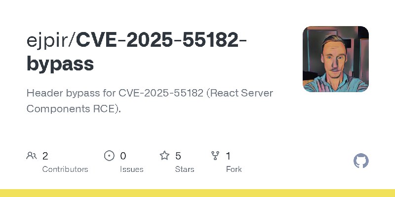 GitHub - ejpir/CVE-2025-55182-bypass: Header bypass for CVE-2025-55182 (React Server Components RCE).