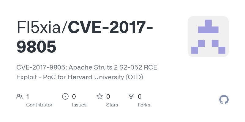 GitHub - Fl5xia/CVE-2017-9805: CVE-2017-9805: Apache Struts 2 S2-052 RCE Exploit - PoC for Harvard University (OTD)
