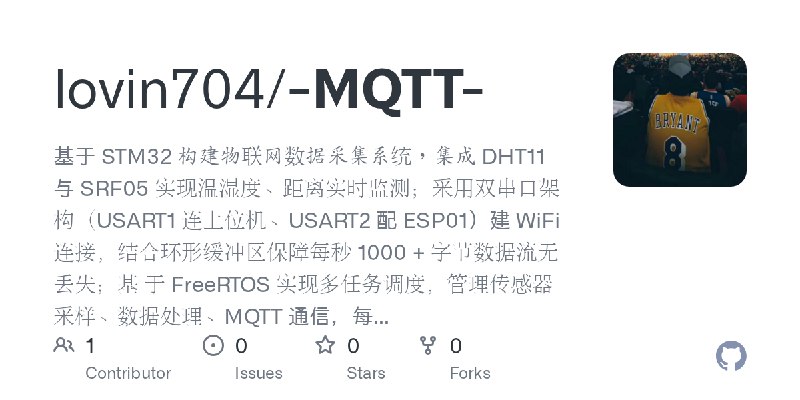 GitHub - lovin704/-MQTT-: 基于 STM32 构建物联网数据采集系统，集成 DHT11 与 SRF05 实现温湿度、距离实时监测；采用双串口架 构（USART1 连上位机、USART2 配 ESP01）建 WiFi 连接，结合环形缓冲区保障每秒…