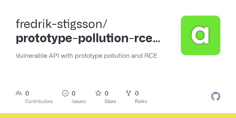GitHub - fredrik-stigsson/prototype-pollution-rce-api: Vulnerable API with prototype pollution and RCE