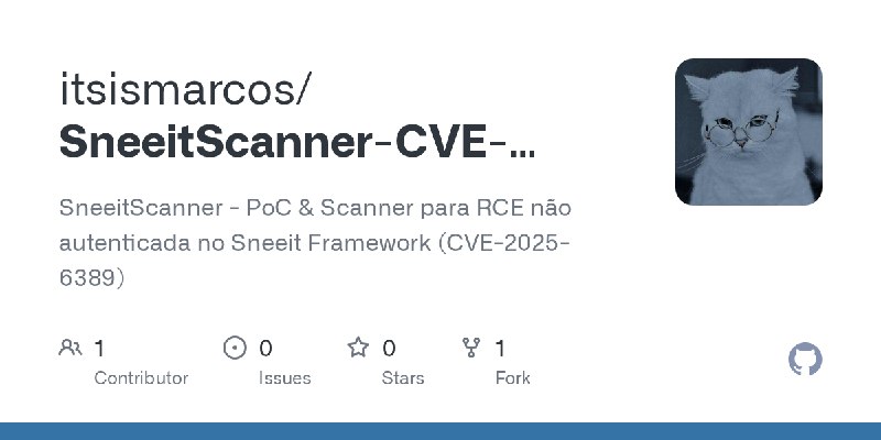 GitHub - itsismarcos/SneeitScanner-CVE-2025-6389: SneeitScanner - PoC & Scanner para RCE não autenticada no Sneeit Framework (CVE…