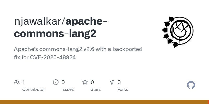 GitHub - njawalkar/apache-commons-lang2: Apache's commons-lang2 v2.6 with a backported fix for CVE-2025-48924