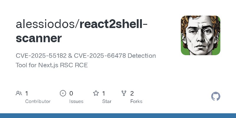 GitHub - alessiodos/react2shell-scanner: CVE-2025-55182 & CVE-2025-66478 Detection Tool for Next.js RSC RCE