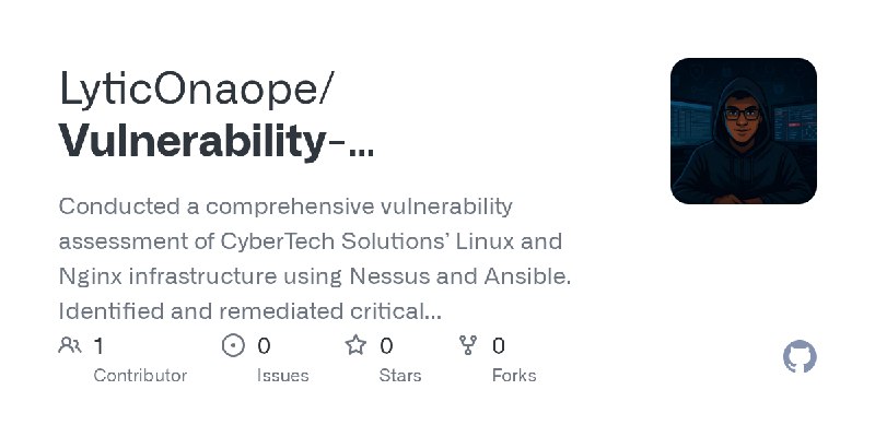 GitHub - LyticOnaope/Vulnerability-Assessment-Nessus-: Conducted a comprehensive vulnerability assessment of CyberTech Solutions’…