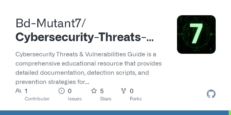 GitHub - Bd-Mutant7/Cybersecurity-Threats-Guide: Cybersecurity Threats & Vulnerabilities Guide is a comprehensive educational resource…
