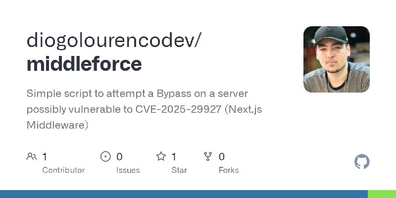 GitHub - diogolourencodev/middleforce: Simple script to attempt a Bypass on a server possibly vulnerable to CVE-2025-29927 (Next.js…